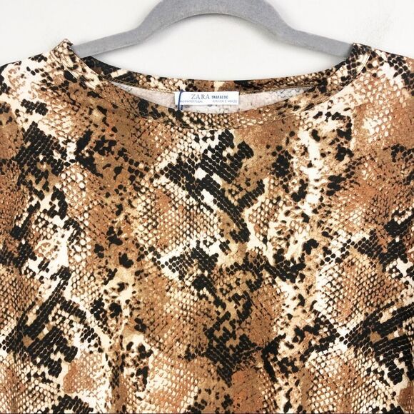 ZARA | Snakeskin Print Graphic Tee Short Sleeve NEW!Women’s Size Small Brown - Picture 5 of 10